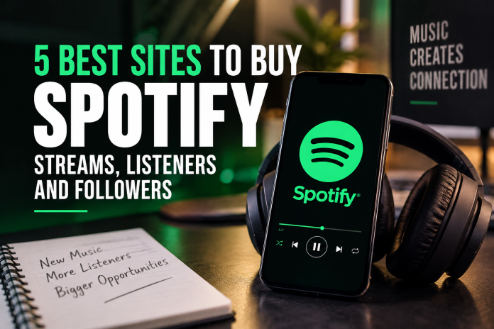 ChatGPT Image Sep 21, 2026, 03_41_16 PM Spotify streams, listeners and followers promotion concept with smartphone, Spotify app and headphones.
