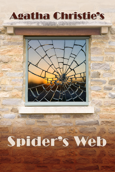 Agatha Christie’s Spider’s Web poster featuring a shattered window designed like a spider web.
