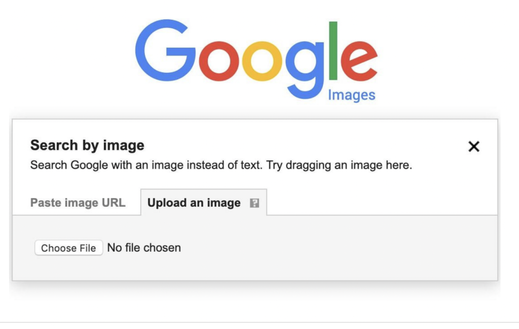 Google Images search-by-image tool with options to upload an image or paste an image URL.