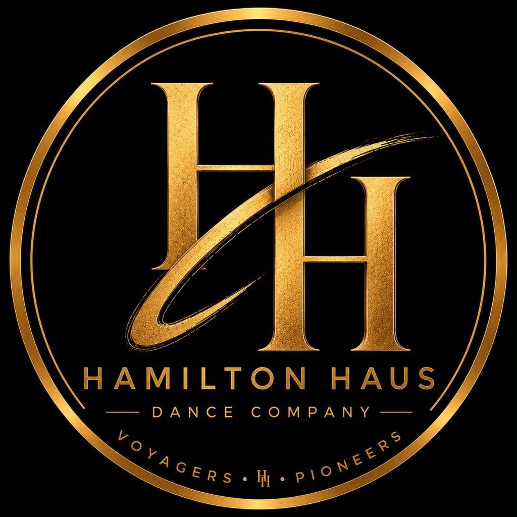 Hamilton Haus Dance Company gold logo on a black background.