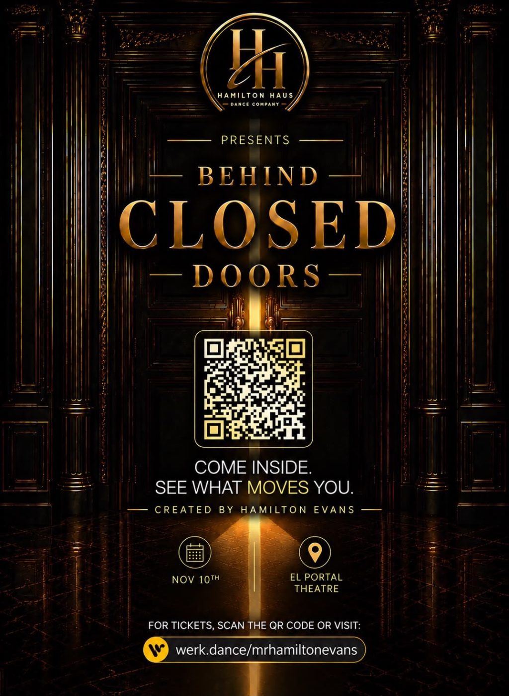 Behind Closed Doors poster for Hamilton Haus at El Portal Theatre on November 10.