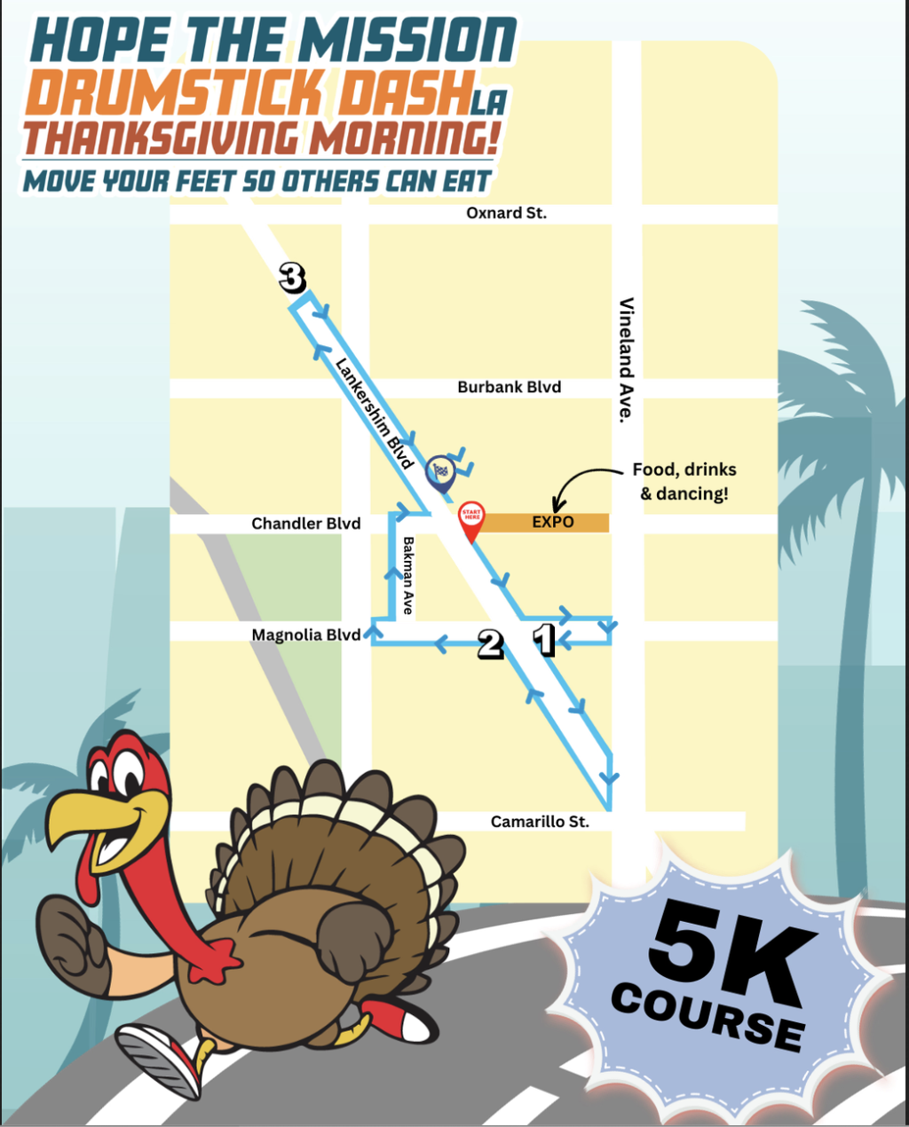 Drumstick Dash LA 2026 5k route map
